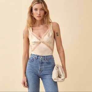 Reformation Vendome Silk Top: Ivory Size 2